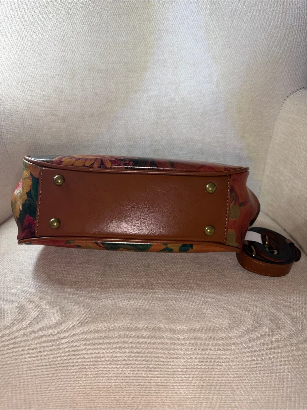 Patricia Nash Floral Printed Leather Satchel in Brown and Green